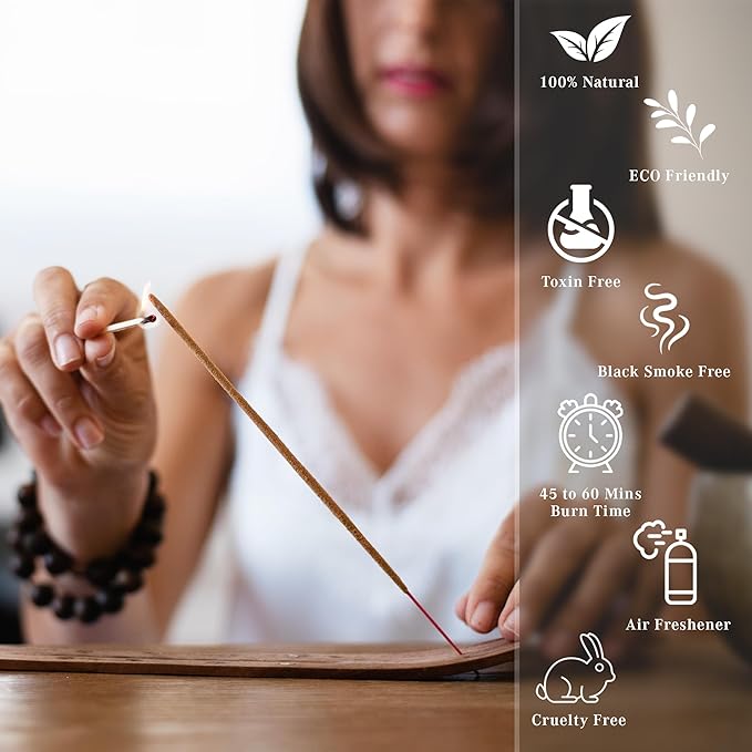 Incense Sticks, Sandalwood Incense, Pack of 100 Stick, Hand Rolled Aromatic Masala Made with Natural Ingredients, 45-60 Minute Burn Time, Best for Home Fragrance, Meditation, Yoga, Spiritual Healing