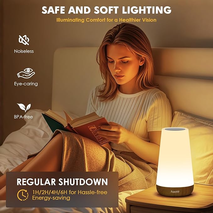 Auxmir Night Light, Dimmable Touch Lamp for Bedroom, 13 RGB Colors & 5 Brightness, Portable Rechargeable Bedside Table Lamp for Baby Nursery, Night Lights for Bedroom Living Room Bathroom Hallways
