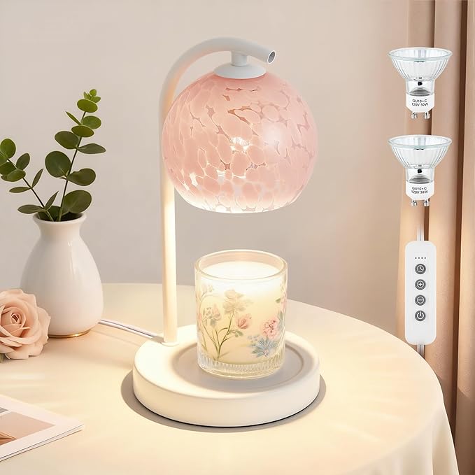 Candle Warmer Lamp Gifts for Women - Dimmable Scented Wax Melt Warmer with Timer - Housewarming Gift for Home Bedroom Decor, Xmas Birthday Gifts for Mom, 2 Bulbs, Pink