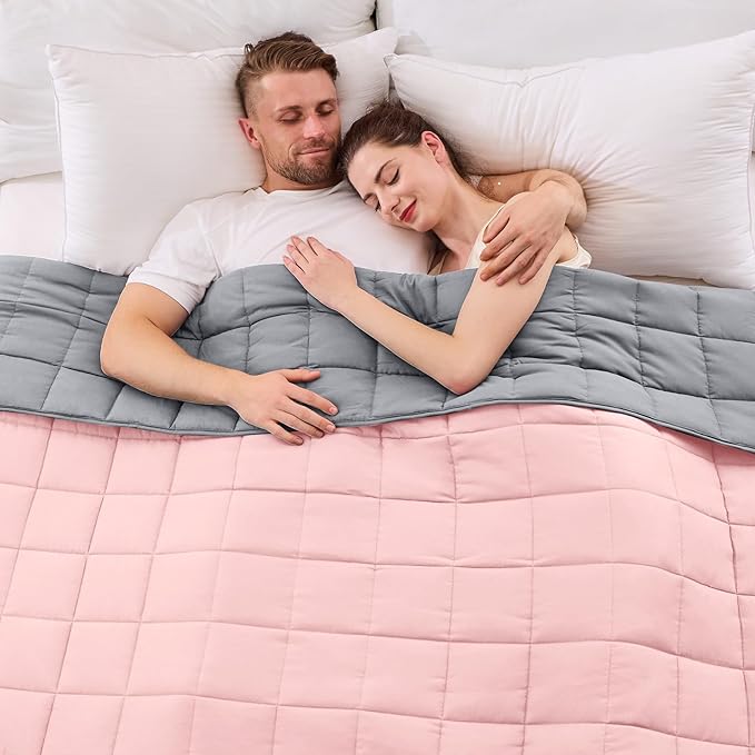 King Size Weighted Blanket for Adults (25 lbs, 80” x 87”, Pink Grey) Cooling Heavy Blanket for Sleeping Perfect for 240-260 lbs, Breathable Blanket for Adults & Couple All Season, Machine Washable