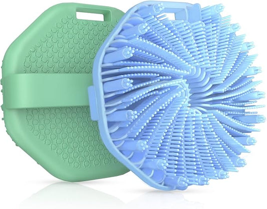 Silicone Body Scrubber 2 Counts, Exfoliating Body Wash Scrubbers Exfoliator, Shower Body Brush for Effective Showering Exfoliation and Gentle Massage (Green+Blue)