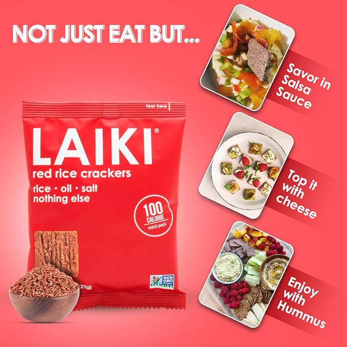 Gluten Free Rice Crackers - Red | Low Sodium Healthy Snack | Vegan SEED-OIL FREE Snack | NON-GMO | GF Snack for Adults | Diabetic Friendly | Gluten Free Variety Pack | Clean & Vegan | Party Snack | Pack of 12