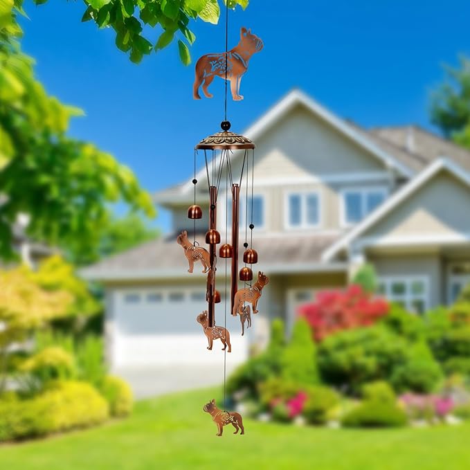 Copper Tone Animal Wind Chimes for Outdoors/Indoors - Dog Designs - Garden, Patio, Yard, Home Decor, for Women, Men, Mom, Birthday, Memorial, Housewarming (Dog)