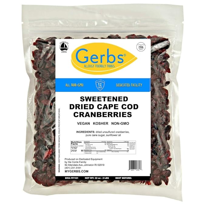 Gerbs Dried Cranberries 2 lbs. | Unsulfured, No Additives, Resealable Bag | Naturally Tart & Juicy | Top 14 Allergen-Free