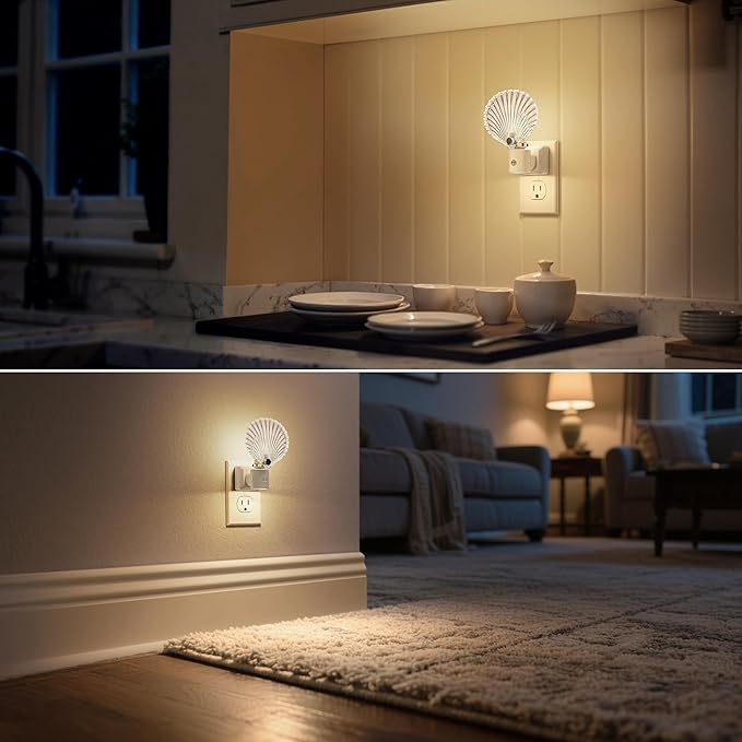 DORESshop LED Night Light, Glass Shell Night Lights Plug into Wall, 3 Level Brightness Adjustable Plug in NightLight with 360° Rotatable, Dusk to Dawn Sensor Nightlights for Adults, Bedroom, 3000K