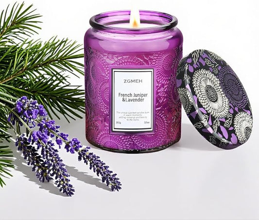 Jar Candles Lavender Home Scented - 100% Natural Soy Wax & 1 Cotton Wick,Luxury Embossed Bottle Candle,Scented Jar Candle Gift for Women/Men 7.05oz/40 Hours Burn Time