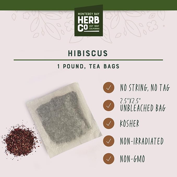 Monterey Bay Herb Co. Hibiscus Tea | 200 Tea Bags | Caffeine Free | Berry-Like Flavor | Rich in Vitamin C