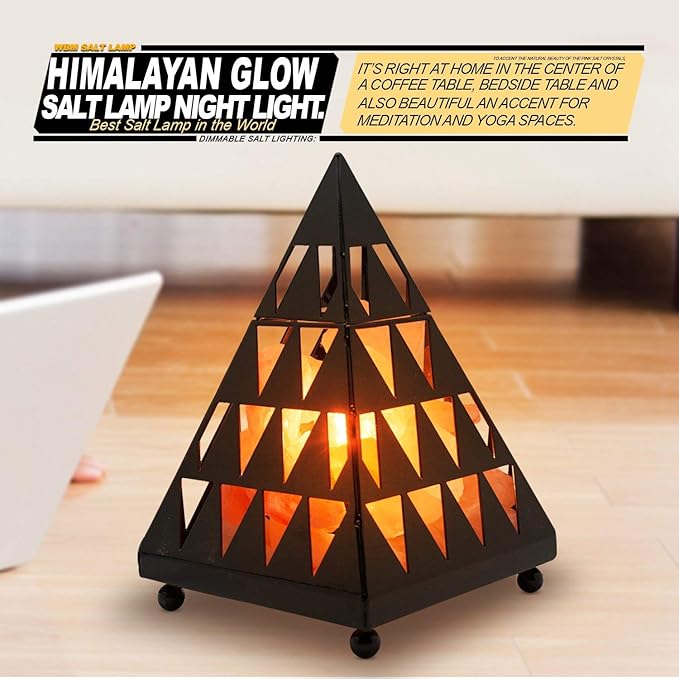 Himalayan Glow Pyramid Style Crystal Salt Night Light lamp with Pink Salt Chunks, Salt Lamp Bulb,(ETL Certified) Dimmer Switch, Unique Lightening Ambience