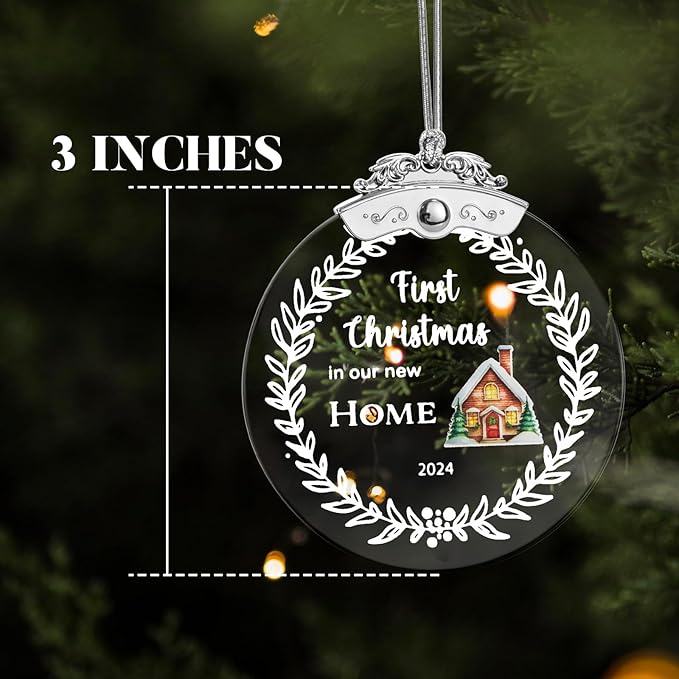 Christmas Tree Ornaments 3 Inch Clear Glass Blanks Round Print Ornament Christmas Hanging Decorative with Silver Ribbon (Home (2024))