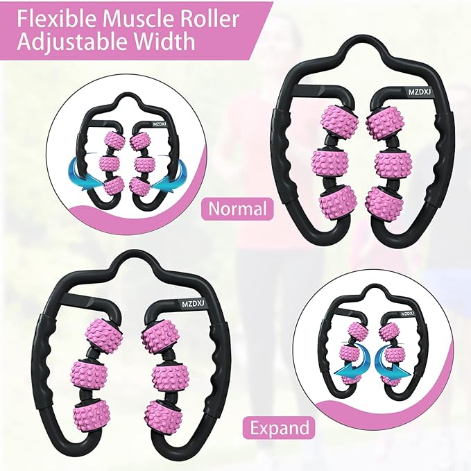 Cellulite Massage Tool Muscle Roller - Deep Fascia Massager & Dimpled Skin Remover for Legs, Thighs & Buttocks - Anti-Cellulite Roller, Smooth Skin, Pain Reliefs (Black Pink -6Wheel)