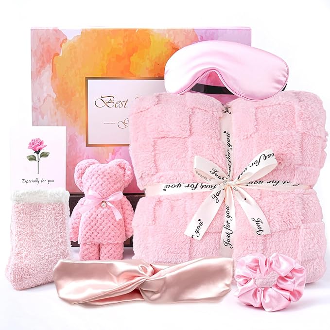 Birthday Gifts for Women Get Well Soon Gifts for Women Hug in a Box Friendship Mothers Day Thank You Gifts Baskets Box Sister Friend Female Mom Wife Her Girlfriend Coworker Bestie (Pink)