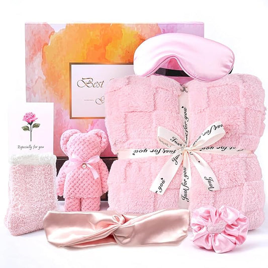 Birthday Gifts for Women Get Well Soon Gifts for Women Hug in a Box Friendship Mothers Day Thank You Gifts Baskets Box Sister Friend Female Mom Wife Her Girlfriend Coworker Bestie (Pink)