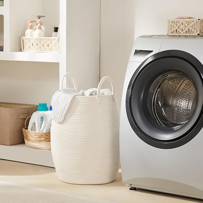 105L Extra Large Laundry Hamper Basket by Fiona's magic, Woven Tall Clothes Hamper for Storage Blanket, Toys and Dirty Cothes in Bedroom and Living Room Organizer, Beige