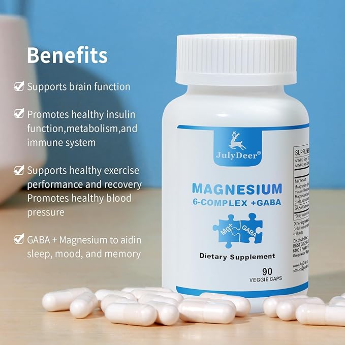 2 Bottles Sixfold Magnesium Complex | 350mg of Magnesium Glycinate, Malate, Citrate, Taurine, Oxide, L-threonate for Muscles,Nerves,& Energy, GABA Sleep Support | High Absorption | Vegan | 90 Capsules