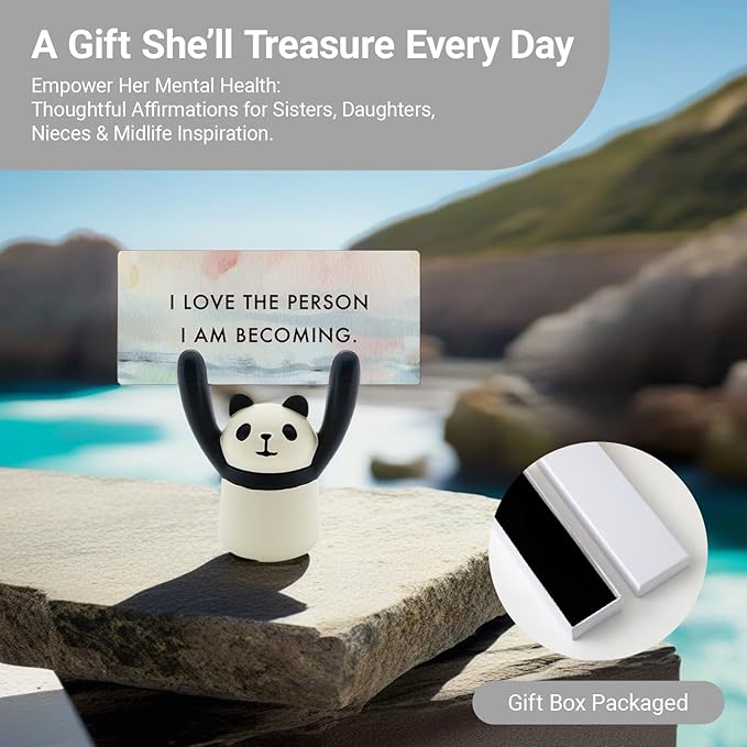 ZEARPT Affirmation Card Deck for Women, Self Care Gift, Positive Affirmation Cards with Holder, Gift for Her, Daughter, Niece, Sister, Daily Affirmations, Midlife Manifestation Gift (White - Panda)