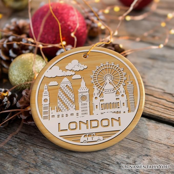 London City Unique Paper Art Themed Ceramic Christmas Ornament (Circle)