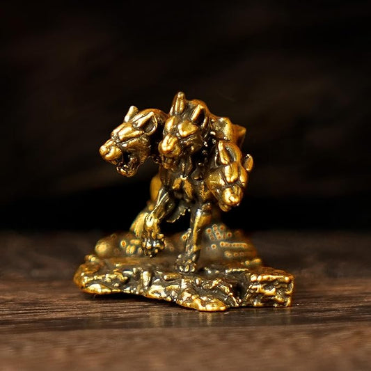 CHOVY 100% Solid Brass Cerberus Statue - Three-Headed Hound of Hades Sculpture, Handcrafted Mythological Collectible Art, Vintage Greek Mythology, Unique Gift for History Lovers & Fantasy Fans