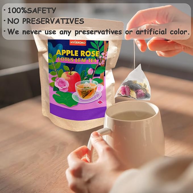 20 Bags Apple Rose Lotus Leaf Tea, Caffeine-Free Natural Ingredients Herbal Tea Bags, Support Digestion, No Additives, Daily Enjoyment Tea for Women