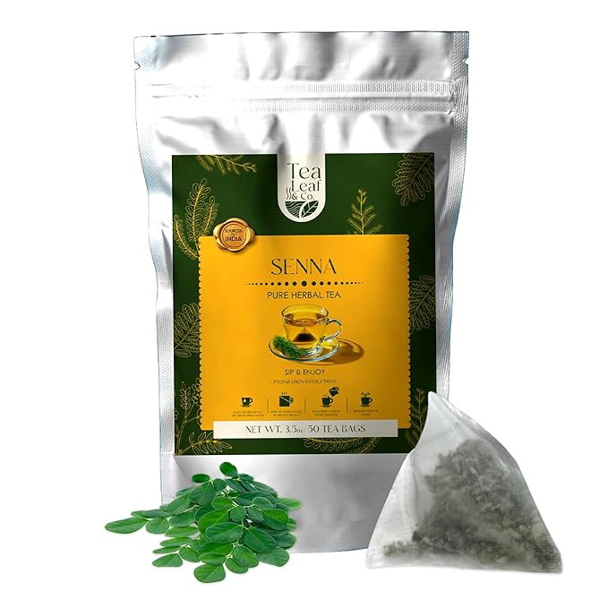 Tealeaf & Co. Senna Tea Blended with Fresh Herbs - Pure Herbal Tea Bags with Senna Leaves Extract - Flavored Herbal Blend - Low Caffeine - Gluten Free - 50 Teabags