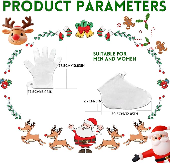 Foot Mask Hand Mask Christmas Gifts Hydrating Moisturizing 12 Packs Gloves & Socks Intensive Repairing Masks Peeling Mask for Women Dry Cracked Set Coconut Oil Tea Tree Extract Elitzia ETXJ2409