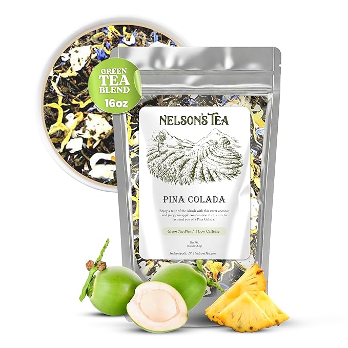 Nelson's Tea - Pina Colada - Green Loose Leaf Tea - Green Tea, coconut, dried pineapple, and marigold petals - 16 oz.