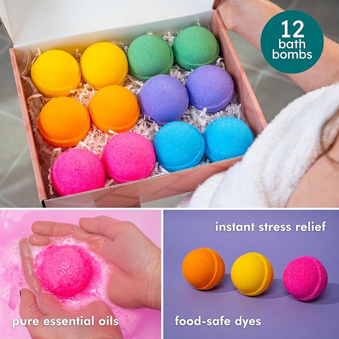 Anovina Natural Bath Bomb Gift Set for Women – Clean Luxury Bathbombs with Essential Oils – Non-Toxic Organic Bath Bombs for Relaxation – All Natural Bath Spa Gifts for Women