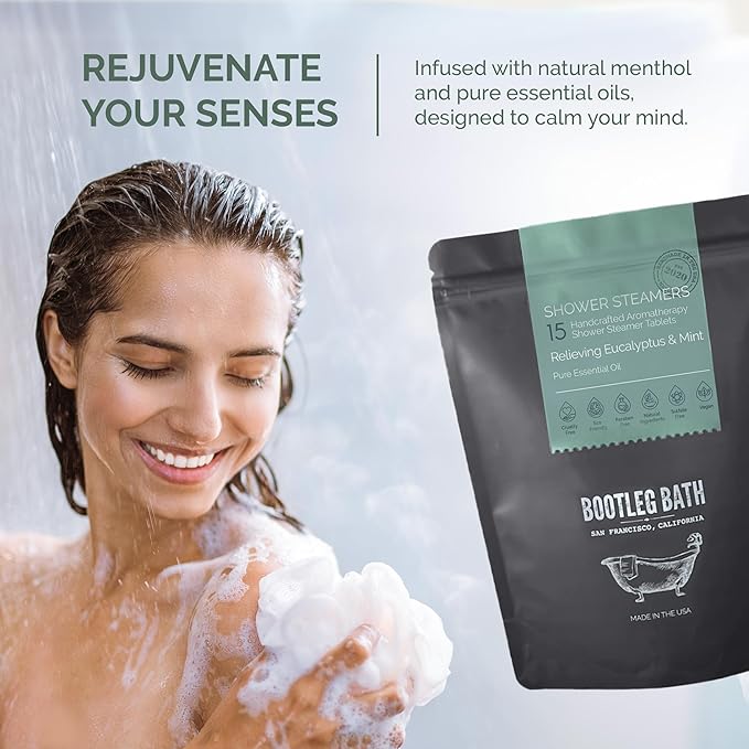 Shower Steamers Aromatherapy Eucalyptus and Mint 15 Pack, 100% Pure Essential Oil, All Natural, for Men and Women, Made in USA