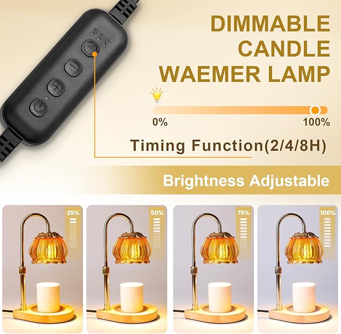 Candle Warmer Lamp with Timer, Adjustable Height Dimmable Candle Warmer Light, Gift for Women Glass Shade Electric Jar Candle Warming Lantern,Home Decor Cozy House Warming Gifts,Orange