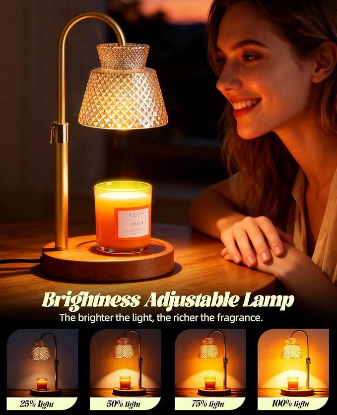 Candle Warmer Lamp with Timer Wax Melt Warmer, Dimmable Adjustable Height with Bulb for Jar Scented Candles, Home Decor Housewarming Birthday Gifts for Women Mom