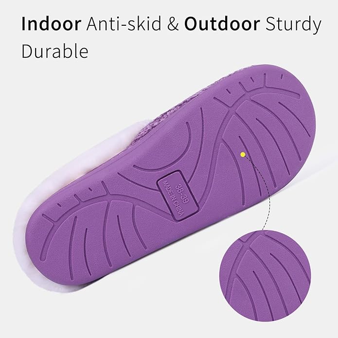 Evshine Warm Knit House Slippers for Women Comfy Wool-Like Lined Chenille Slippers with Memory Foam and Indoor Outdoor Soles