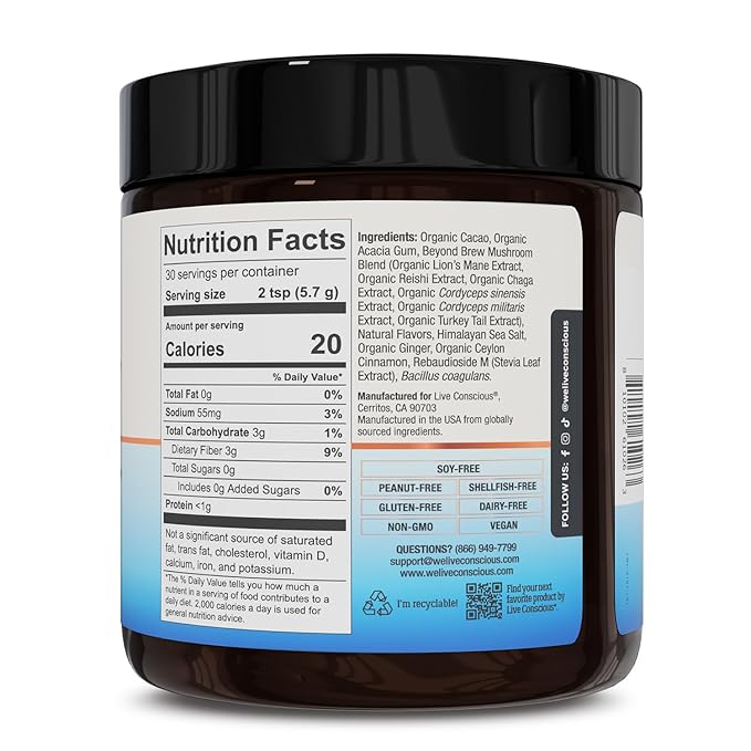 Beyond Brew Vanilla Latte Coffee Alternative - Mushroom Complex w/Lion’s Mane, Reishi, Cordyceps & Chaga for Sustained Focus, Energy & Immunity Support. Prebiotics & Probiotics Support Gut Health (Pa