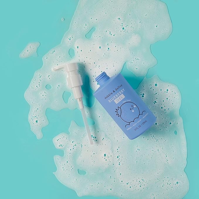 Dabble & Dollop Fresh Fruit Mini Bath Bombs & Blueberry Shampoo, Body Wash, Bubble Bath for Kids - All Natural Fruity Scents, Resealable Pouch, USA Made, Vegan, Gluten-Free, Cruelty-Free (Pack of 2)