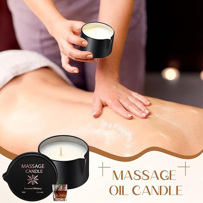 Nuanchu 4 Pcs Massage Oil Candle, 6 oz Ignite Low Temp Scented Body Oil Candles for Massage Therapy Soy Based Christmas Home Gift Spa Use 4 Scent