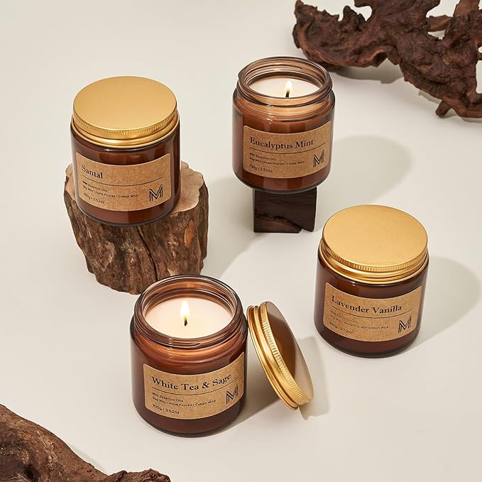 4 Pack Candles for Home Scented Aromatherapy Candle Gift Set for Women Soy Wax Long Lasting Amber Jar Candles Gift for Birthday Housewarming Mother's Valentine Day