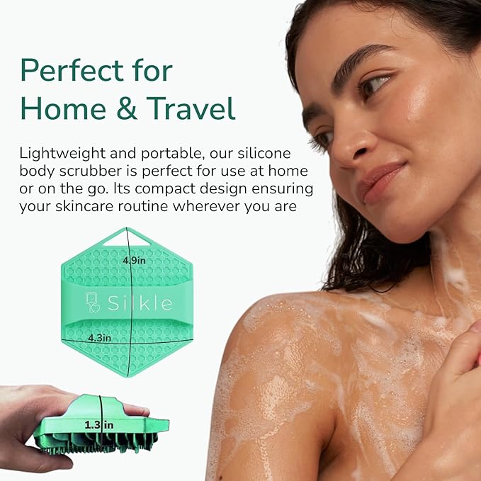 Silicone Body Scrubber - Exfoliating Bath Brush and Skin Cleanser - Shower Sponge for Gentle Body Scrub and Wash - Silicone Scrubbing Care Tool for a Refreshed and Renewed You - Green