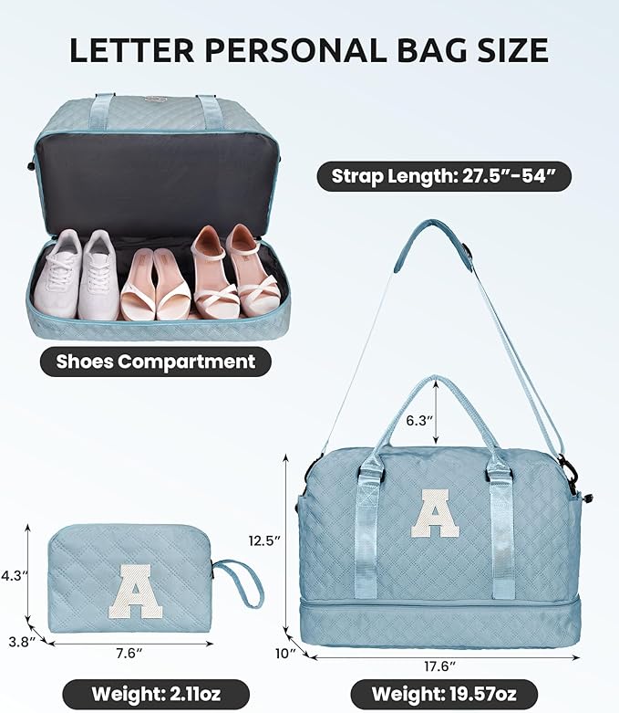 Gifts for Girls-Duffle Bag with Shoe Compartment, Personalized Weekender Bag, Overnight Bags for Women, Letter Travel Bag with Makeup Bag，Tween Girls Trendy Stuff Gift (Letter B)