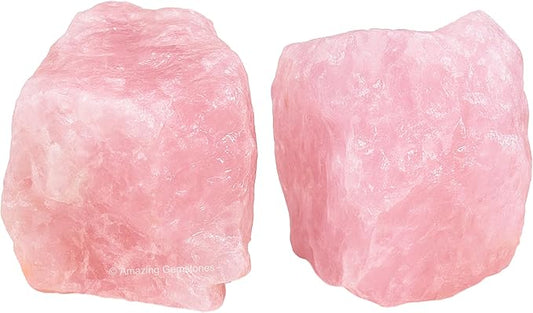 Amazing Gemstone 2 Pieces Rose Quartz Raw Crystals and Healing Stones, Natural Rocks for Tumbling and DIY Raw Stones and Crystals