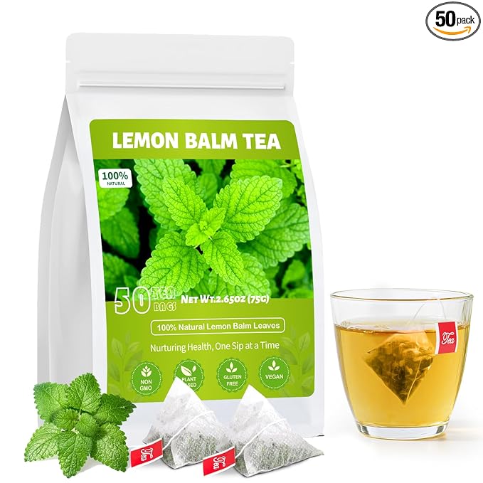 Lemon Balm Tea, Natural Lemon Balm Herbal Tea Bags for Calming and Digestion Support Caffeine-free - (50 Count (Pack of 1)