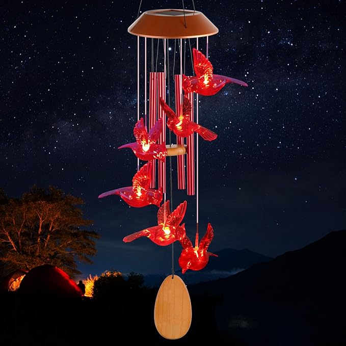 Cardinals Decorative Mobiles Gifts, Solar Cardinals Wind Chimes, Gifts for Mom, Women, Grandma, Garden Courtyard Lawn Decoration, Thanksgiving Gift, Decor Gift for Christmas and New Year