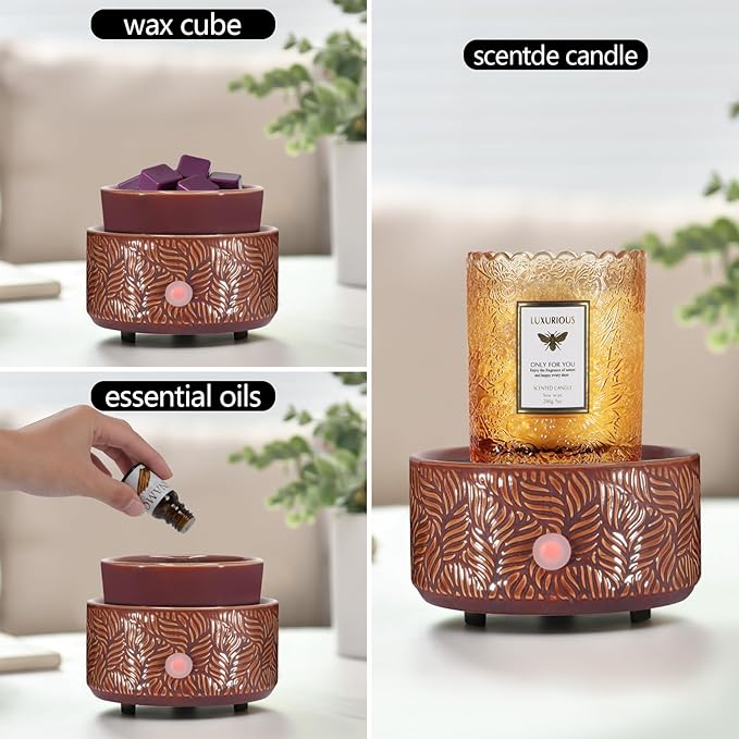 Electric Wax Melt Warmer 4-in-1 Candle Warmer for Scented Wax Melter Cute Ceramic Fragrance Wax Burner for Home Office Bedroom Deco Gift for Women Purple-red