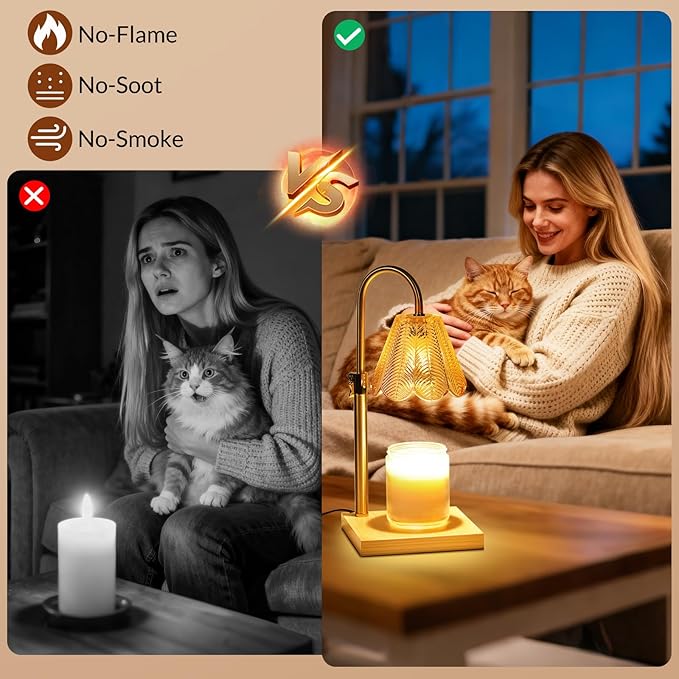 Candle Warmer Lamp with Timer Dimmer, Height Adjustable Fragrance Candle Warmer for Bedroom, Birthday Gifts for Mom Friend Sister, Vintage Aesthetic Style Home Decor (Flower Lampshade)