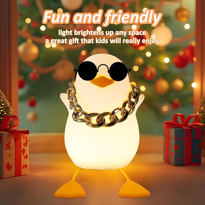 Duck Night Light for Kids, Cute Benson Ducks Gifts, Squishy Touch Silicone Animal Nursery Bedside Lamp Goose Gifts, Dimmer & Rechargeable, Birthday Gifts for Boys Girls Women Teen(Hip Hop Duck)