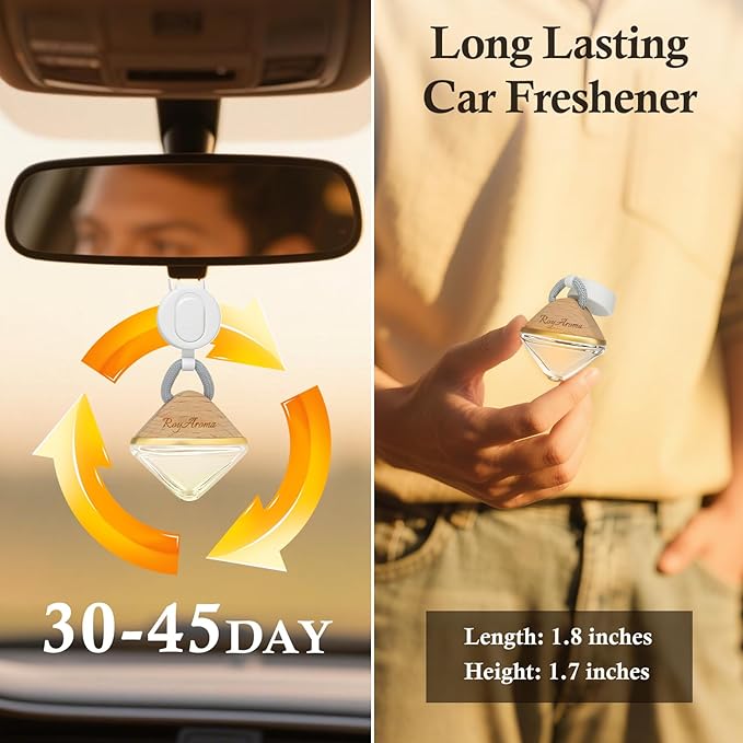 Long Lasting Car Air Freshener | Non-Toxic Hanging Car Diffuser with Adjustable Rope | Plant-Based Essential Oil Scent for Cars Freshener | Teak
