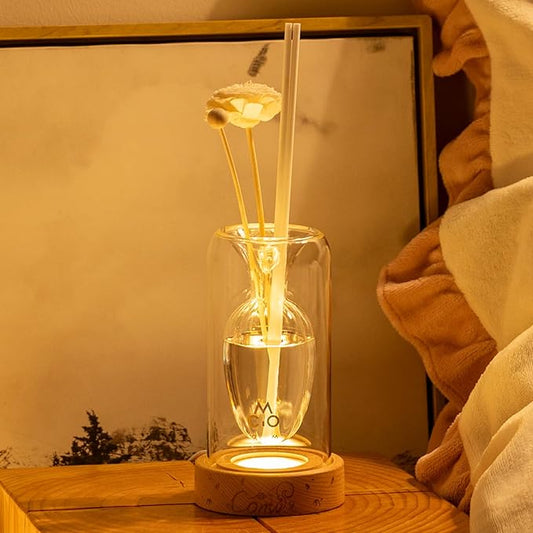 Empty Fragrance Glass Reed Diffuser Bottles with 5pcs Reed Diffuser Sticks,Luminous Base,Decorative Flower Bud Fragrance Accessories Use for DIY Replacement Reed Diffuser Sets,Elliptical