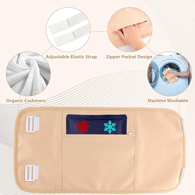 7 Pcs Castor Oil Pack Wrap with Flannel Cloth, Organic Cotton Castor Oil Pack Kit for Knee Wasit Breast and Neck, Castor Oil Compress Pads with Adjustable Elastic Straps (Oil Not Included)