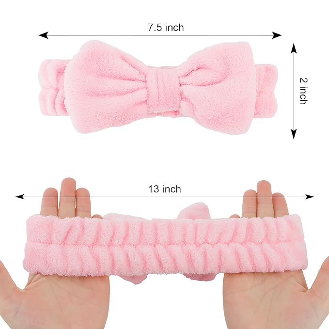 Casoty 12 Pcs Pink Spa Headband, Makeup Headband for Women, Soft Coral Fleece Skincare Headbands for Makeup, Bow Hair Band for Face Washing Shower Skin Care Yoga