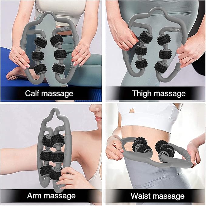 Cellulite Massage Tool Muscle Roller - Deep Fascia Massager & Dimpled Skin Remover for Legs, Thighs & Buttocks - Anti-Cellulite Roller, Smooth Skin, Pain Reliefs (Grey Black-6Wheel)