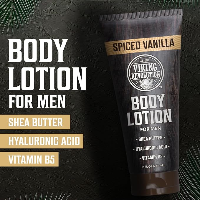 Viking Revolution Spiced Vanilla Body Lotion for Men – Mens Lotion for Dry Skin with Shea Butter, Hyaluronic Acid and Vitamin B5 – Nourishing Mens Body Lotion for Hydrated and Smooth Skin - 8oz,1 Pack