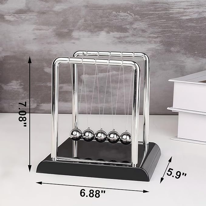 Newton's Cradle Swinging Balls, Balance Pendulum with Black Base, Fun Science Physics Toy, Calm Down Fidget Accessory, Desk Stress Relief Toy, Office Decoration (Large Black)
