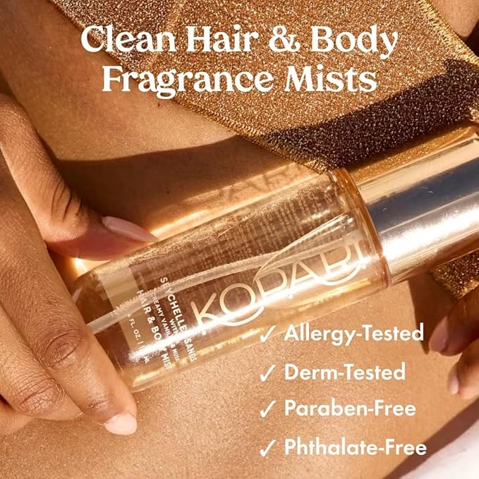 Kopari Hair & Body Mist Seychelles Sands, Long-Lasting Creamy Vanilla & Musk Scent, Seductive Warm Fragrance, Toasted Vanilla, 4 oz